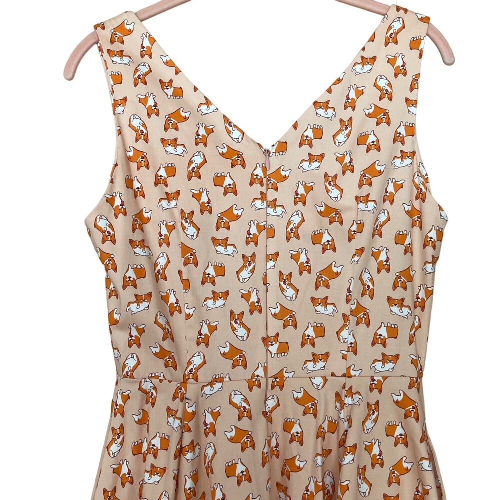 Eva Rosa Womans Sz 10 Corgi Dress Peach Retro Fit and Flare Pockets Dogs Cocktai - Picture 9 of 10